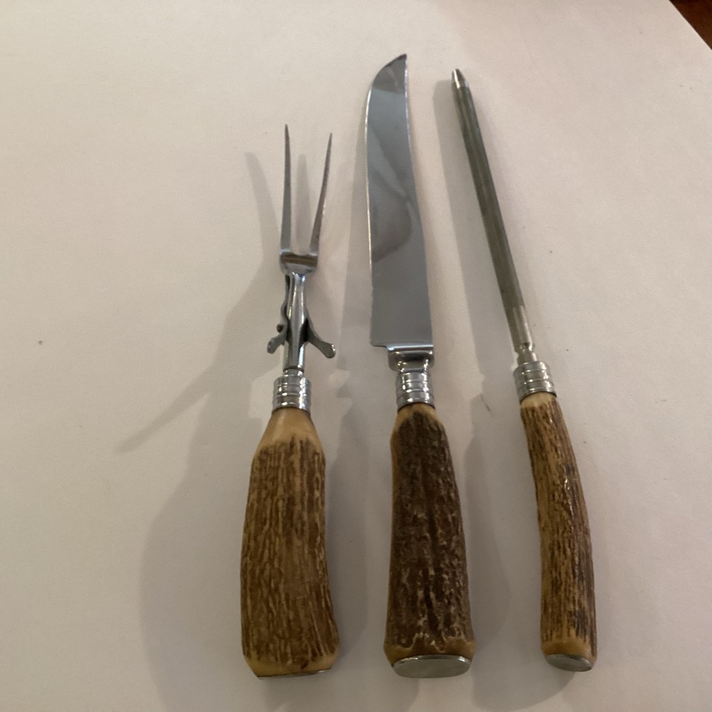 3 piece Jernbolaget stag handle carving set